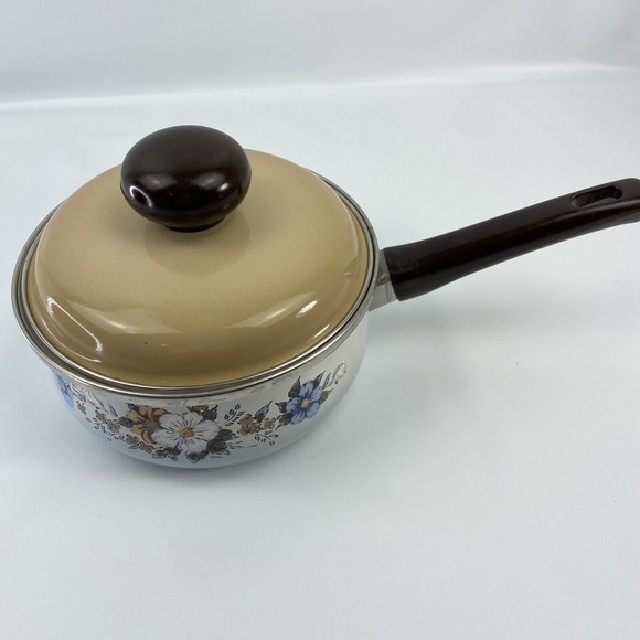 Saucepan 1.5 Quart With Lid Crowning Fashion Spring Bouquet Pattern Vintage Flaw - Picture 2 of 14